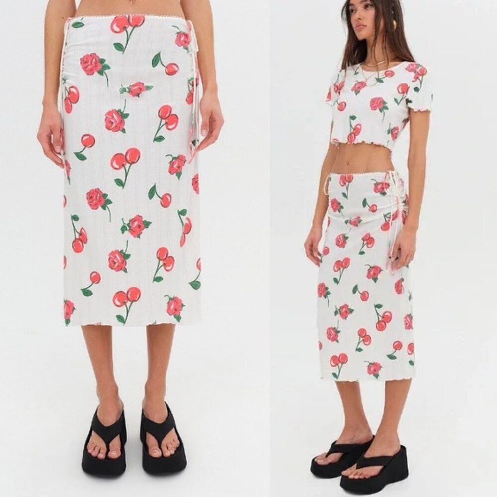 New! For Love And Lemons White Wilma Midi Skirt Size Large